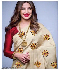 Jacquard Saree For Women (Off White, 6.3m)