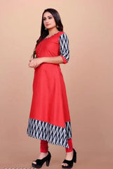 Women Solid Cotton Gown (Red)