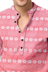 Men's Printed Spread Collar Casual Shirt Pink