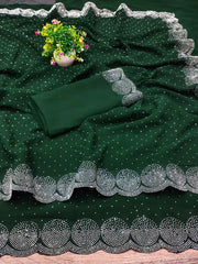 Georgette Embellished Saree for Women (Navy Blue, 6.3 m)