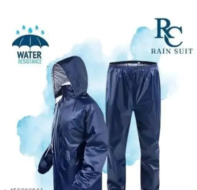 Polyester Full Sleeves Rainsuit Set for Men (Navy Blue, M)