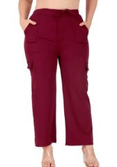 Cotton Blend Straight Fit Trouser for Women (Maroon, S)