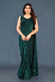 Lycra Blend Solid Saree for Women (Navy Blue, 6.3 m)